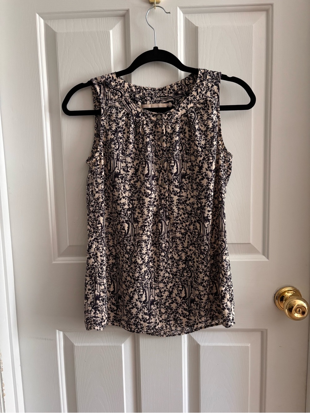 Banana Republic Petite XS Sleeveless Blouse Toile Print Button Front Top
